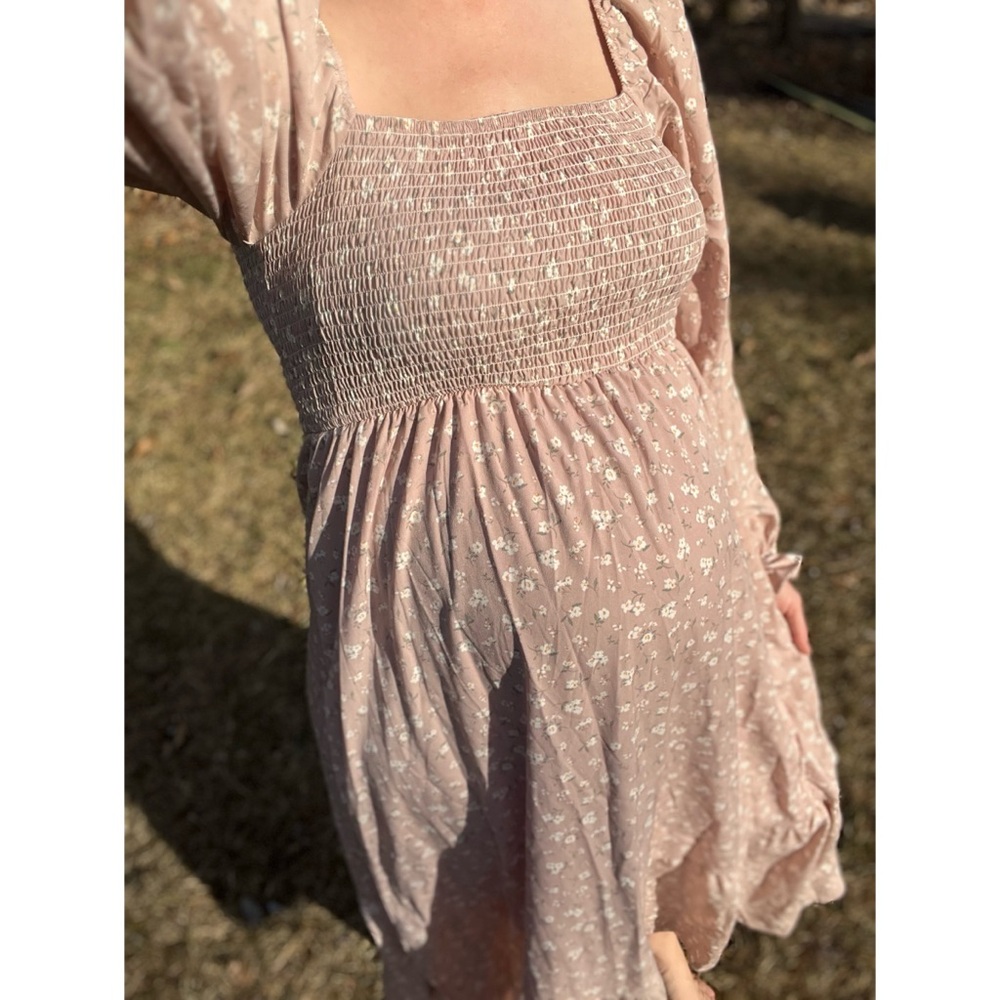 By The River Pink Floral Smocked Long-Sleeve Cottagecore Dress